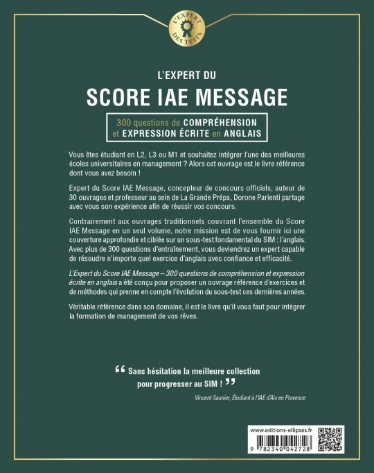 L'Expert du Score IAE Message - 300 questions de Compréhension et Expression Écrite en Anglais