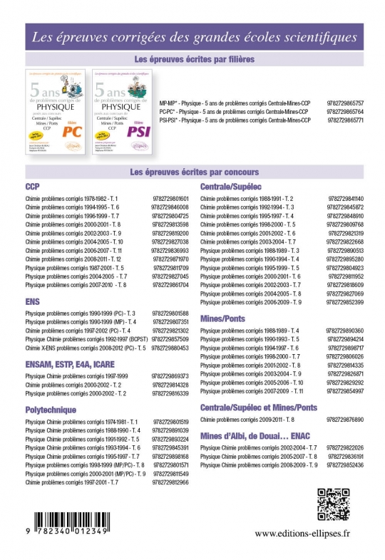 4 ans de problèmes corrigés de Physique-Chimie posés aux concours Banque PT de 2015 à 2012 - filière PT - sujets mis en conformi