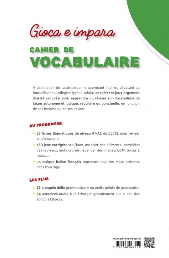 Gioca e impara. Cahier de vocabulaire italien. A1-A2