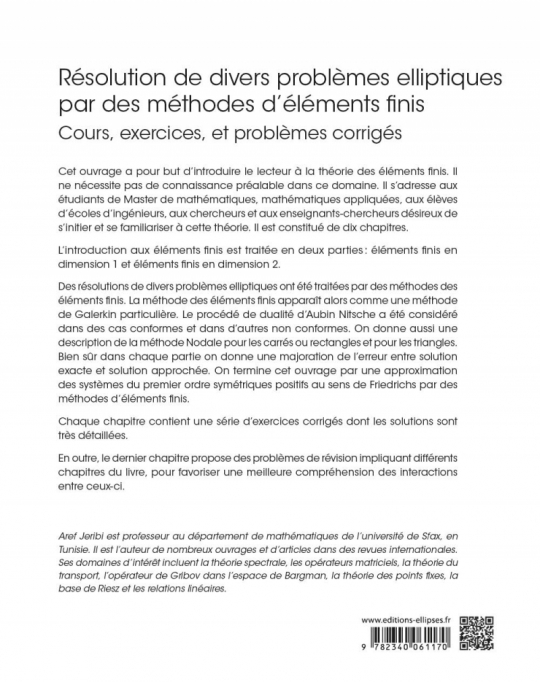 Résolution de divers problèmes elliptiques par des méthodes d’éléments finis - Cours, exercices, et problèmes corrigés